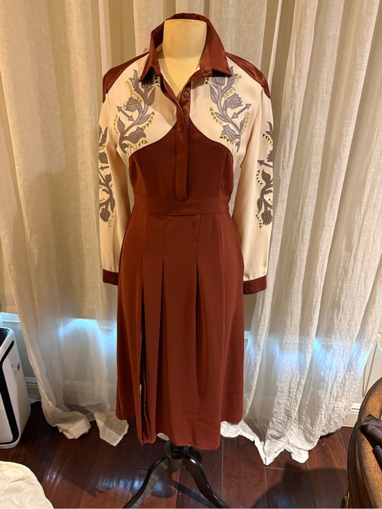 Glamorous Dresses & Skirts - Glamorous Rust and Cream Embroidered Midi Shirt Dress